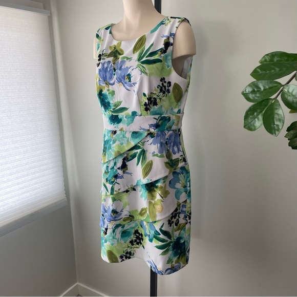 Laura Petites Floral Midi Dress Sleeveless White Blue Turquoise Size 14 - Picture 7 of 8